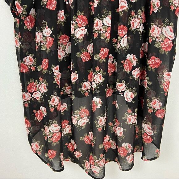Torrid Hi-Lo Floral Tunic Top‎ Black & Pink women’s Size 1X Sheer 3/4 Sleeve - Picture 7 of 14